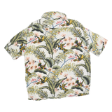 H&M Mens White Tropical Bird Print Short Sleeve Shirt L Casual Summer Holiday