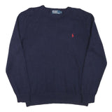 POLO RALPH LAUREN Mens Navy Plain Crew Neck Basic Knit Jumper L Cotton Blend