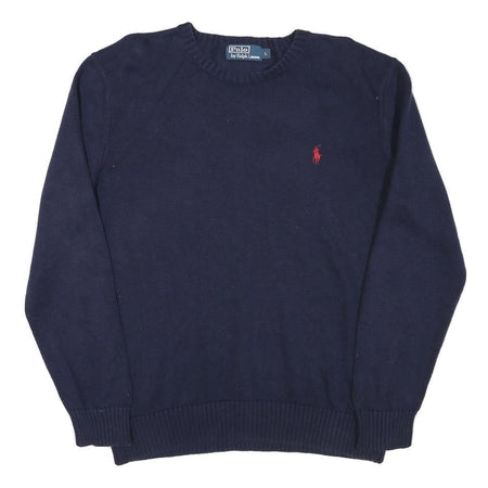 POLO RALPH LAUREN Mens Navy Plain Crew Neck Basic Knit Jumper L Cotton Blend
