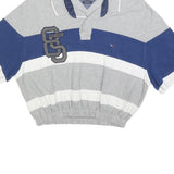 TOMMY HILFIGER Womens Grey Blue White Cropped Polo Shirt XL Striped Cotton Blend