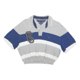 TOMMY HILFIGER Womens Grey Blue White Cropped Polo Shirt XL Striped Cotton Blend