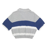 TOMMY HILFIGER Womens Grey Blue White Cropped Polo Shirt XL Striped Cotton Blend