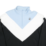 FILA Mens Blue & White & Black Zip Collar XL Cotton Blend Sweatshirt Retro