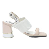 LIU JO Womens Block Heel Sandals Beige & White Leather UK 4 Stylish Comfortable