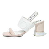 LIU JO Womens Block Heel Sandals Beige & White Leather UK 4 Stylish Comfortable