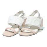 LIU JO Womens Block Heel Sandals Beige & White Leather UK 4 Stylish Comfortable