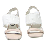 LIU JO Womens Block Heel Sandals Beige & White Leather UK 4 Stylish Comfortable