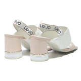 LIU JO Womens Block Heel Sandals Beige & White Leather UK 4 Stylish Comfortable
