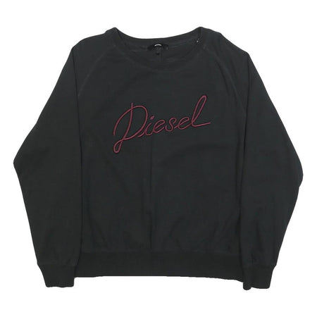 DIESEL Womens Black Cotton Blend Crew Neck L Sweatshirt Embroidered Logo
