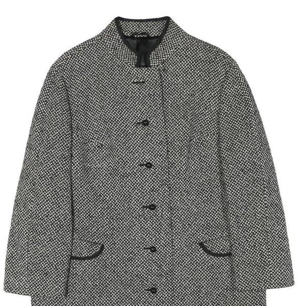 Womens Black & White Wool Blend Plain Jacket L Button Closure Long Sleeve