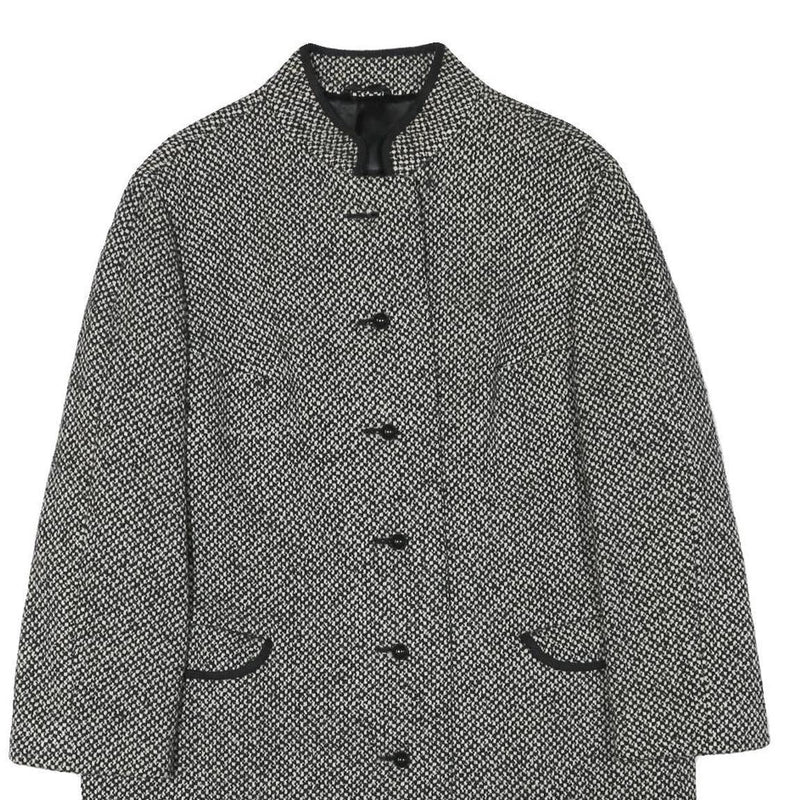 Womens Black & White Wool Blend Plain Jacket L Button Closure Long Sleeve