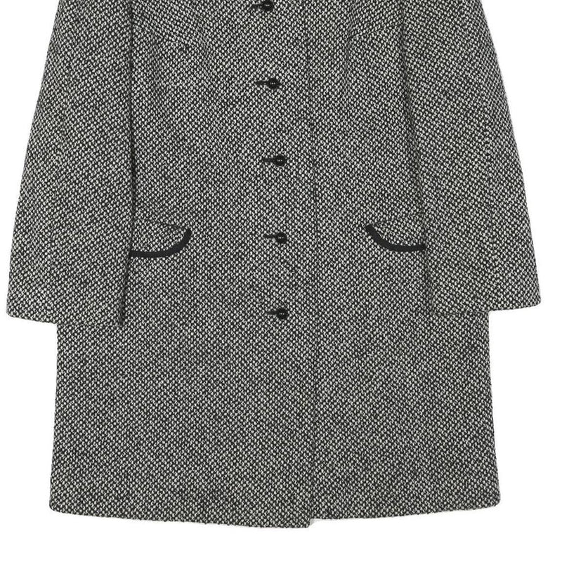 Womens Black & White Wool Blend Plain Jacket L Button Closure Long Sleeve