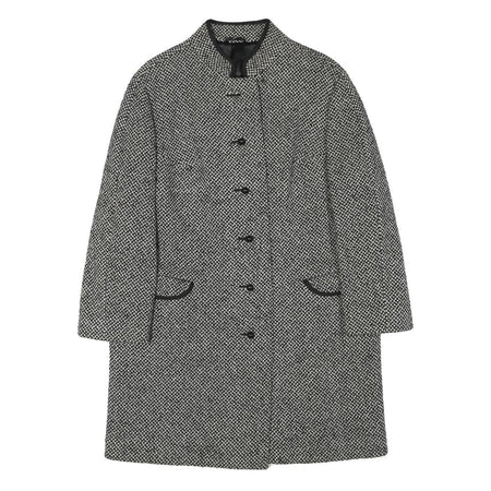 Womens Black & White Wool Blend Plain Jacket L Button Closure Long Sleeve