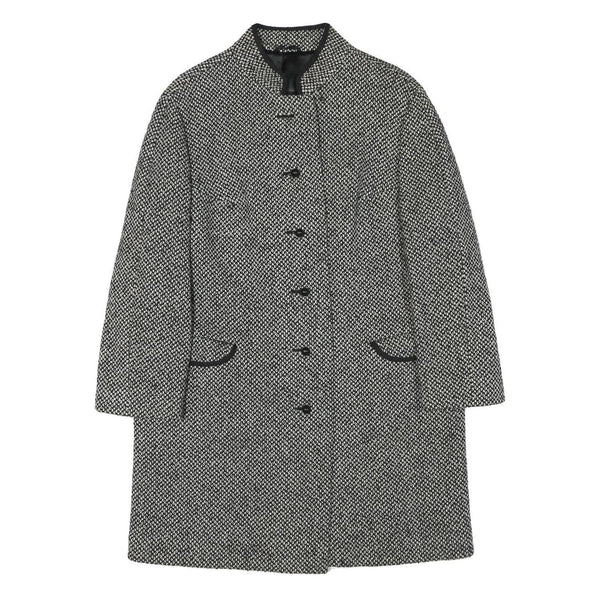 Womens Black & White Wool Blend Plain Jacket L Button Closure Long Sleeve