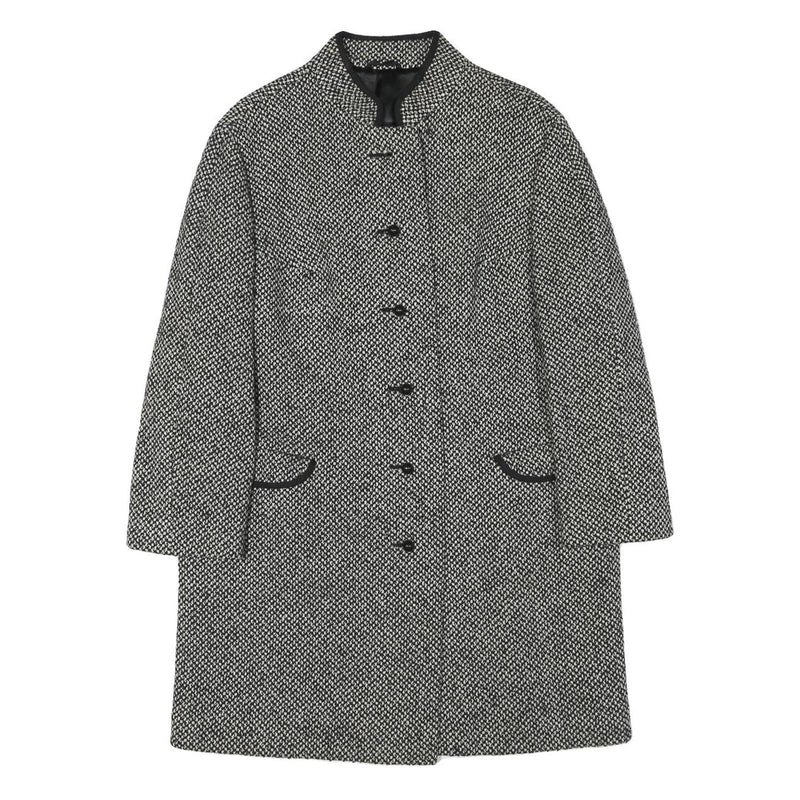 Womens Black & White Wool Blend Plain Jacket L Button Closure Long Sleeve