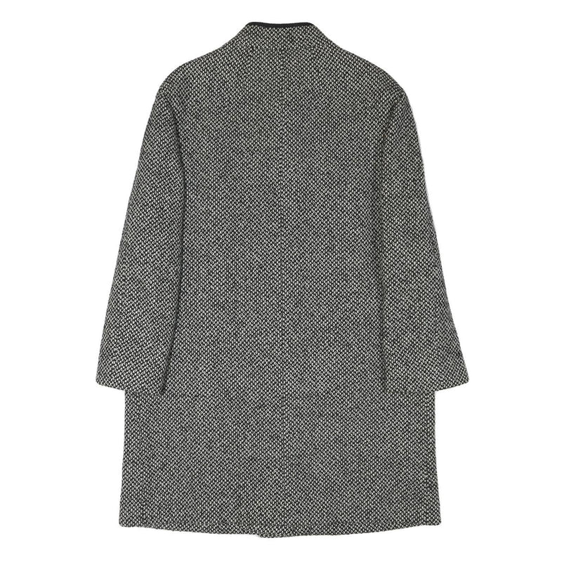 Womens Black & White Wool Blend Plain Jacket L Button Closure Long Sleeve