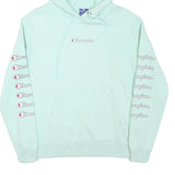 CHAMPION Mens Mint Green Hoodie S Double Sleeve Logo Graphic Pullover Cotton