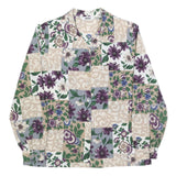 ALIA Womens Beige Green Purple Floral Printed Shirt Long Sleeve Collared M