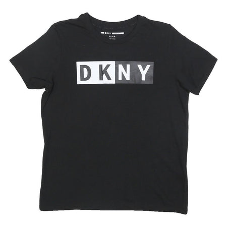 DKNY Womens Black Graphic T-Shirt M Short Sleeve Crew Neck Logo Print