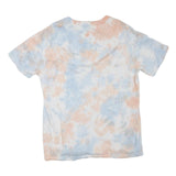 TRUE RELIGION Womens Cream & Blue Tie Dye T-Shirt L Short Sleeve Crew Neck