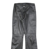 VERO MODA Womens Leather Black Regular Flared Trousers W26 L32 Zip Closure