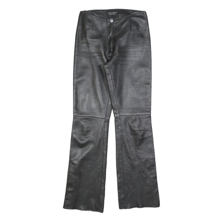 VERO MODA Womens Leather Black Regular Flared Trousers W26 L32 Zip Closure