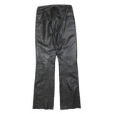 VERO MODA Womens Leather Black Regular Flared Trousers W26 L32 Zip Closure