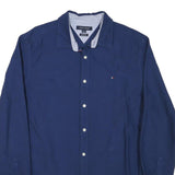 TOMMY HILFIGER Mens Blue Long Sleeve Shirt L Classic Cotton Blend Casual