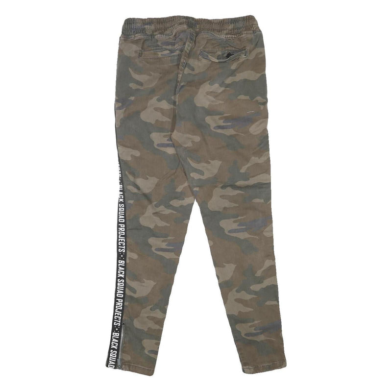 BLACK SQAUD Womens Cotton Blend Slim Fit Camouflage Trousers W28 L28 Drawstring