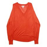 H&M Womens Orange Plain Pullover Jumper V-Neck Basic Knit S Lightweight