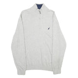 NAUTICA Mens Grey Pullover Plain 1/4 Zip Basic Knit Jumper L Cotton Casual