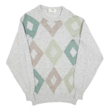 FASHION COLLECTION Mens Grey Beige Green Patterned Jumper Crew Neck Basic Knit M