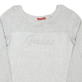 GUESS Womens Grey Plain Crew Neck Basic Knit Jumper S Cotton Blend Lightweight