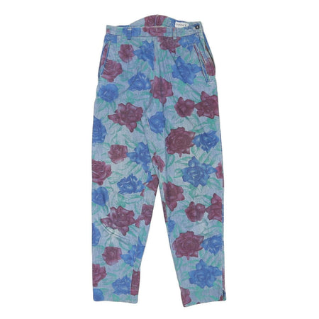 VIVACE Womens Cotton Blend Blue & Maroon Floral Relaxed Trousers W26 L28