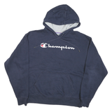 CHAMPION Mens Navy Blue Pullover Hoodie L Cotton Blend Casual Sweatshirt