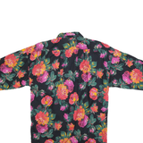 Womens Black Floral Printed Shirt 3/4 Sleeve Collared L Vibrant Summer Top