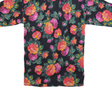 Womens Black Floral Printed Shirt 3/4 Sleeve Collared L Vibrant Summer Top
