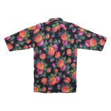 Womens Black Floral Printed Shirt 3/4 Sleeve Collared L Vibrant Summer Top