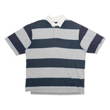 STOCK Mens Blue & Grey Striped Cotton Polo Shirt L Short Sleeve Classic