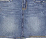 BLUE EPIC Womens Blue Denim Mini Cotton Blend Skirt M Embroidered Pocket Detail