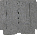 OLIVER GRANT Mens Grey Wool Blend Classic Jacket L Button Herringbone Blazer