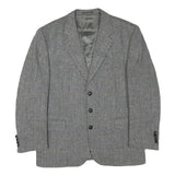 OLIVER GRANT Mens Grey Wool Blend Classic Jacket L Button Herringbone Blazer