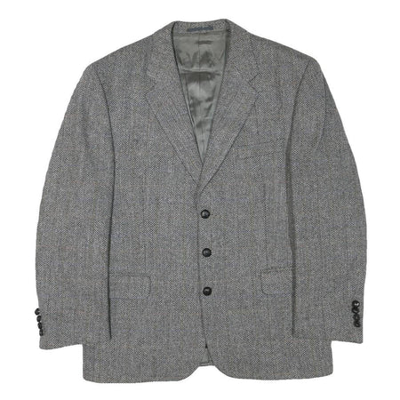 OLIVER GRANT Mens Grey Wool Blend Classic Jacket L Button Herringbone Blazer
