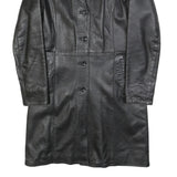 Womens Black Leather Classic Jacket M Button Plain Stylish Comfortable