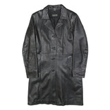 Womens Black Leather Classic Jacket M Button Plain Stylish Comfortable