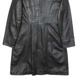 Womens Black Leather Classic Jacket M Button Plain Stylish Comfortable