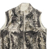 Womens Beige Black Faux Fur Zip Sleeveless Casual Lined Vest Jacket
