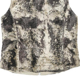 Womens Beige Black Faux Fur Zip Sleeveless Casual Lined Vest Jacket