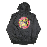 SANTA CRUZ Mens Black Nylon Logo Zip Hooded Jacket M Plain Streetwear