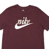 NIKE Mens Maroon Classic T-Shirt L Short Sleeve Crew Neck Logo Cotton Blend